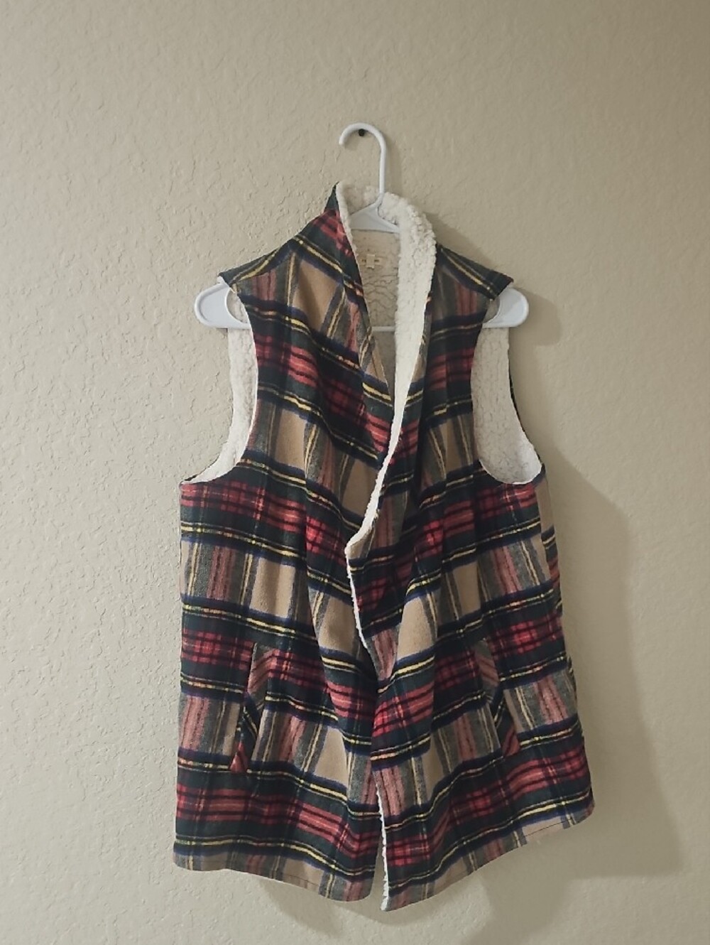 Maurices Plaid Sherpa-Lined Vest - Red, Cream & Black Christmas Colors